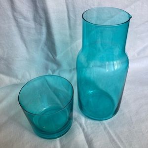 Jonathan Adler BIBA New In Box Blue Bedside Carafe 2 Piece Set Glassware Home